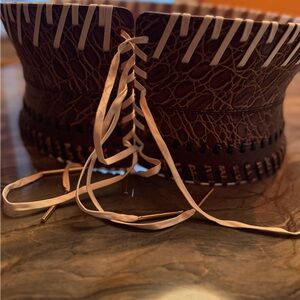 Dries Van Noten Whipstich-embellished Cream Lace-Up Corset Belt